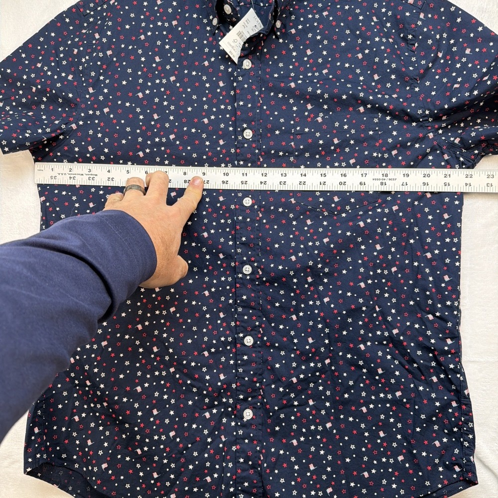 J Crew Slim Short Sleeve Button Down Shirt Flag Print Blue Large - Picture 6 of 10